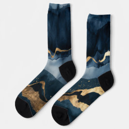 Calcetines acuarela azul con flecos dorados