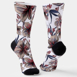 Calcetines Acuarela Crimson Floral sobre blanco