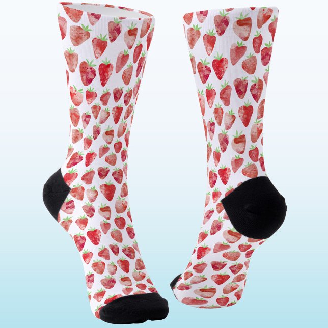 Calcetines Acuarela de Fresa (Strawberry strawberries watercolor pattern socks for a cook, chef or foodie)