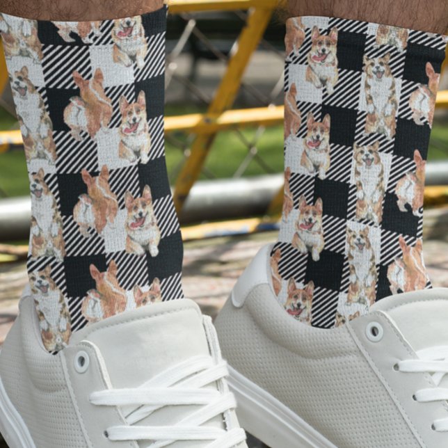 Calcetines Acuarela de perro de Corgi de relleno de búfalo (Subido por el creador)