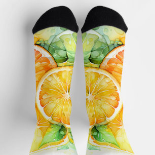 Calcetines Acuarela Limón Naranja Lima Botánica Cocina