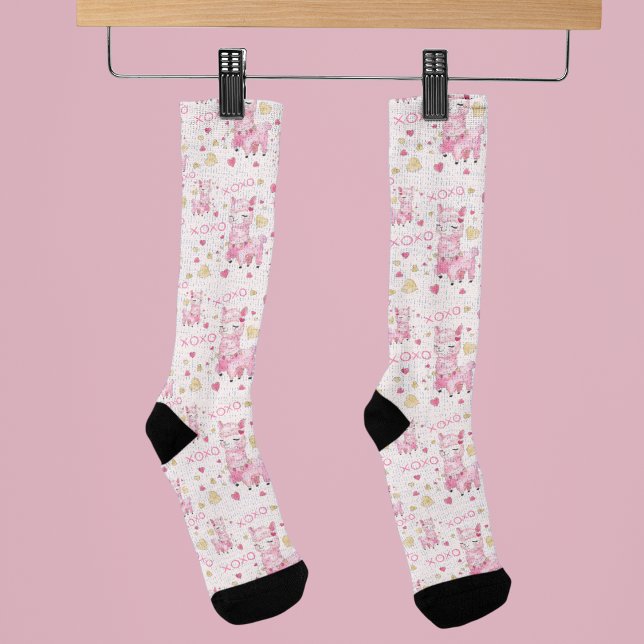 Calcetines Acuarela Llama Rosa XOXO (Subido por el creador)