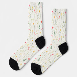 Calcetines Acuarela, patrón floral botánico de flores silvest
