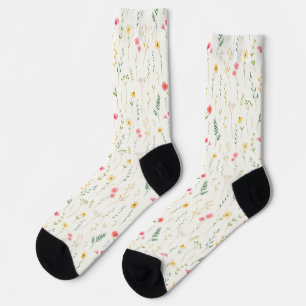 Calcetines Acuarela, patrón floral botánico de flores silvest