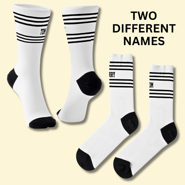 Calcetines Add TWO Names Black Stripes on White Socks (Subido por el creador)