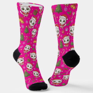 Calcetines adorable Gatito y Patrón de Iconos de Navidad Fies