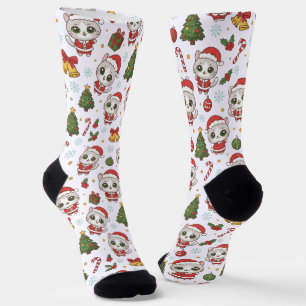Calcetines adorable gatito y patrón de iconos de Navidad vaca