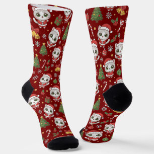 Calcetines adorable gatito y patrón de iconos de Navidad vaca