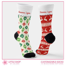 Calcetines Adorno de Reno Estampado Divertido y No Combinado