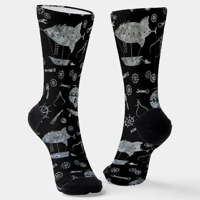 Calcetines Aeronaves Steampunk Silver Zinc Subtilmente Monogr (Angular)