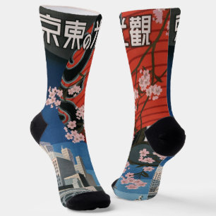 Calcetines Afiche japonés de viaje vintage de Japón