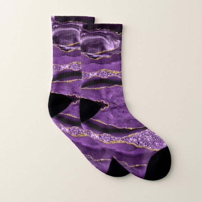 Calcetines Agate Focos Geode Purpurina Violeta Púrpura (Par)