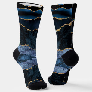Calcetines Agate Navy Blue Gold Marble Gemstone Socks