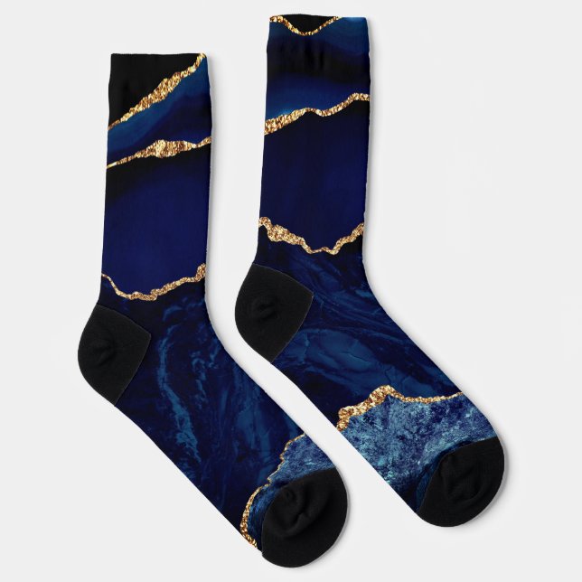 Calcetines Agate Navy Blue Gold Marble Gemstone Socks Gift (Derecha)