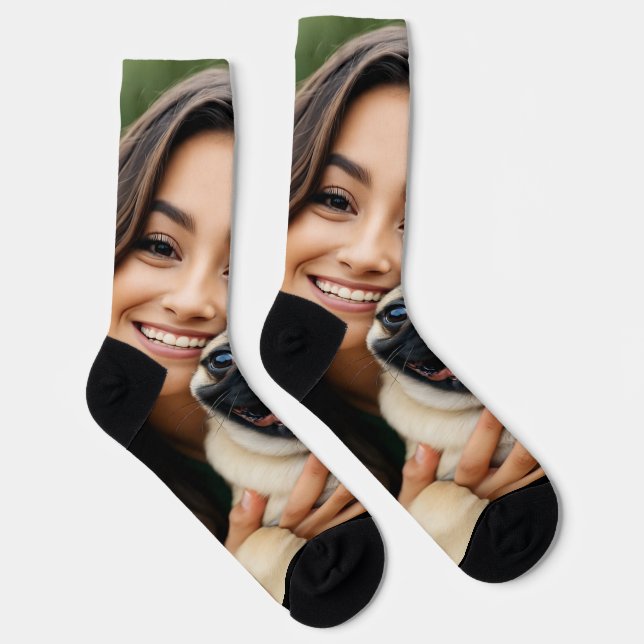 Calcetines Agregar foto de pug personalizar (Derecha)