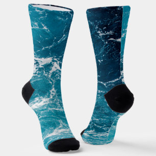 Calcetines Agua de mar blanca y azul ondulada