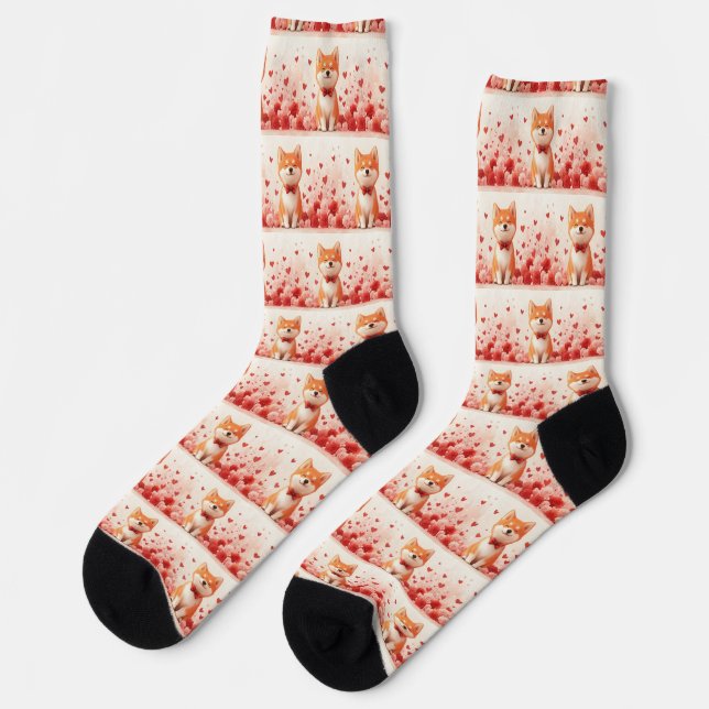 Calcetines Akita con Rosas - Día de San Valentín  (Izquierda)