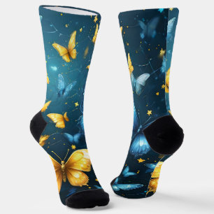 Calcetines Alas de alegría: mariposas voladoras azules y amar