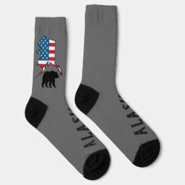 Calcetines Alaska y silueta de oso, bandera de EE. UU.