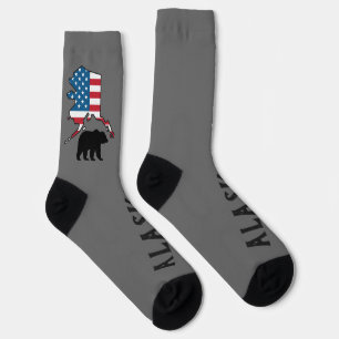 Calcetines Alaska y silueta de oso, bandera de EE. UU.