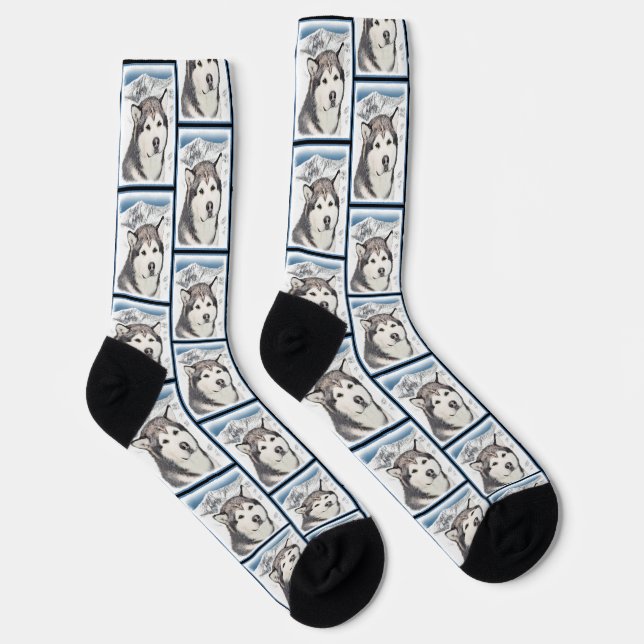 Calcetines Alaskan Malamute Pintura de Mal Mally Sled Dog Art (Derecha)