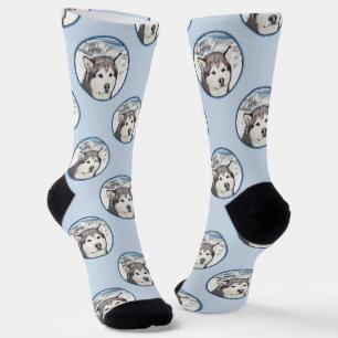 Calcetines Alaskan Malamute Pintura de Mal Mally Sled Dog Art