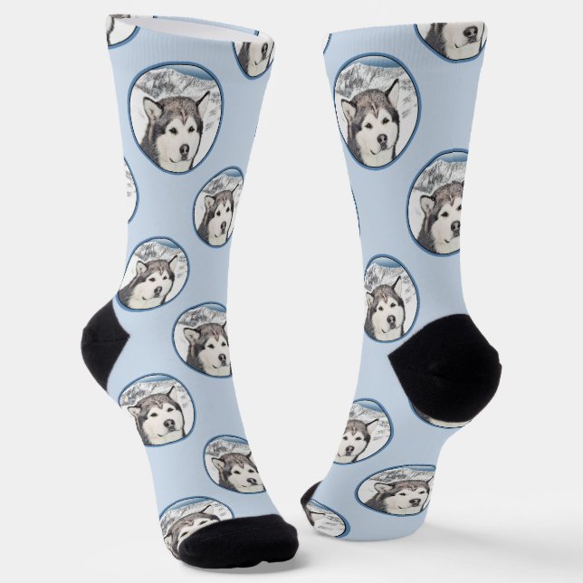 Calcetines Alaskan Malamute Pintura de Mal Mally Sled Dog Art (Angular)