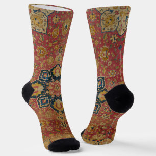 Calcetines Alfombra Persa Asiática de Kashan de Oro Rojo