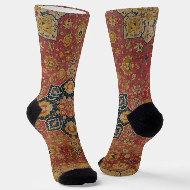 Calcetines Alfombra Persa Asiática de Kashan de Oro Rojo (Angular)