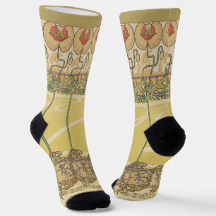 Calcetines Alfonse Mucha Amapolas Papel Pintado Floral Art No