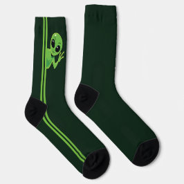 Calcetines Alienígena Amistoso Saludando Cartoon Tierno Peek