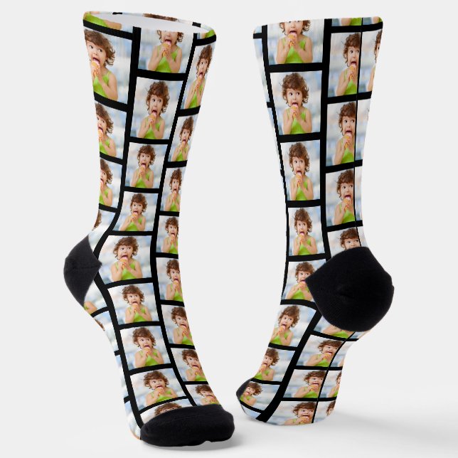 Calcetines All Over One Photo Collage Cute Pattern Black (Angular)