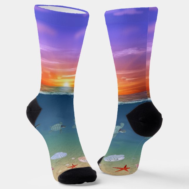 Calcetines Amanecer Oceánico, Tortugas y Perlas (Angular)