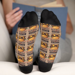 Calcetines Amante de Hamburguesas Retro Tipografía Vintage Ar