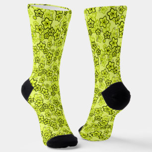 Calcetines Amarillo con patrón floral de neón brillante negro