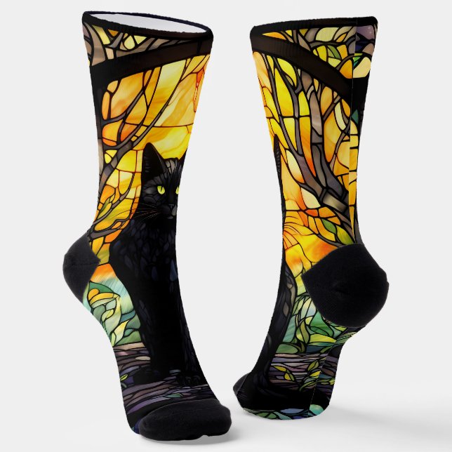 Calcetines Amarillo de vidrio manchado de gato negro (Angular)