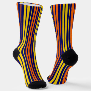 Calcetines Amarillo y rayas verticales naranjas azul marino