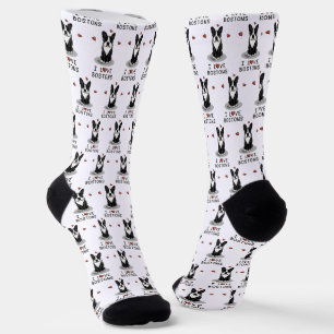 Calcetines Amo a los Bostones - Boston Terriers (blanco y neg