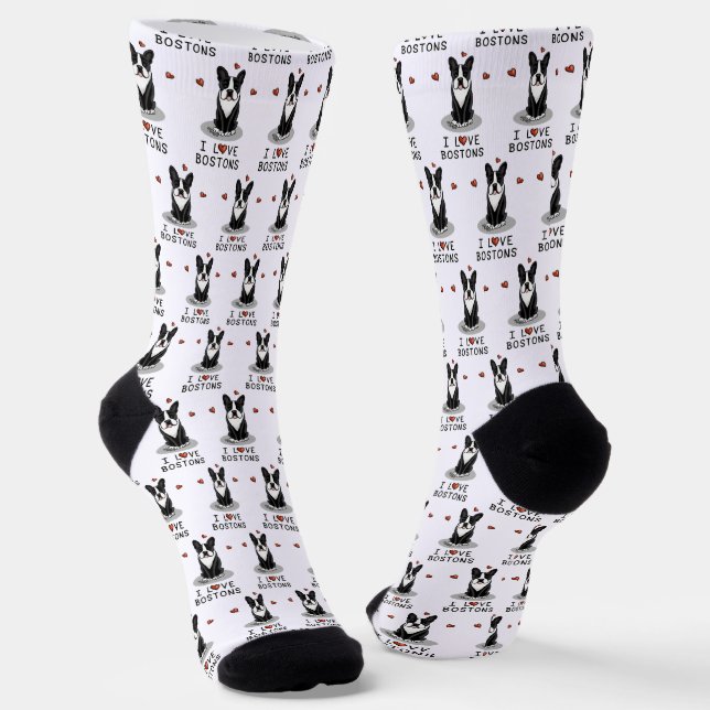 Calcetines Amo a los Bostones - Boston Terriers (blanco y neg (Angular)