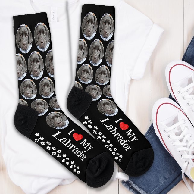 Calcetines Amo a mi labrador cara de perro personalizada foto (Subido por el creador)