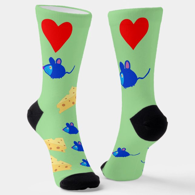 Calcetines Amo el queso y los ratones azules lindos (Angular)