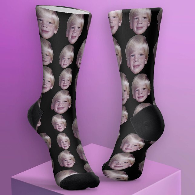 Calcetines Añadir 1 foto de cabeza flotante - negro de patrón (Custom Face Socks - Add Your Photo)