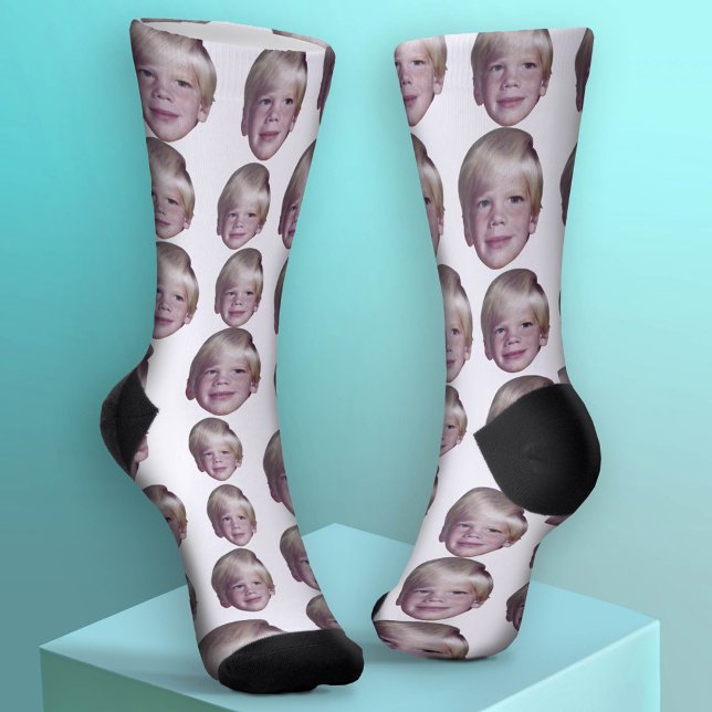 Calcetines Añadir 1 patrón de foto de cabeza flotante - blanc (Custom Face Socks - Add Your Photo)