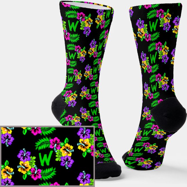 Calcetines Añadir flores tropicales iniciales de Hibiscus en  (Subido por el creador)