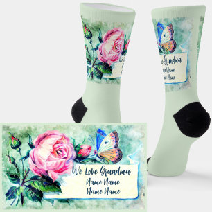 Calcetines Añadir nombres, abuela rosa rosa rosa azul pálido