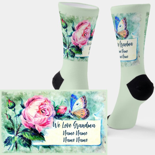 Calcetines Añadir nombres, abuela rosa rosa rosa azul pálido (Subido por el creador)