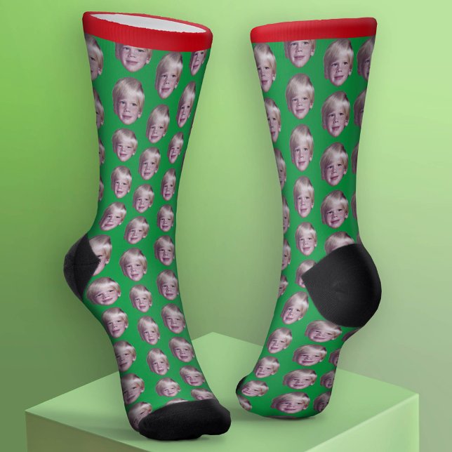Calcetines Añadir tu foto de cabeza flotante - Navidades Red  (Custom Face Socks - Add Your Photo)