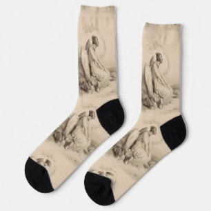 Calcetines Ángel cristiano sentado sobre una piedra