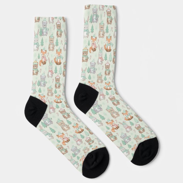 Calcetines Animales Navideños Lindos Patrón Continuo (Derecha)
