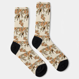 Calcetines Antiguo Flor y Pájaro Chino, Jardín Vintage